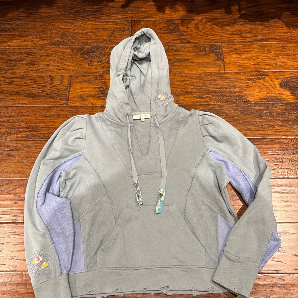 LoveShackFancy Gray Crop Hoodie with Long Sleeves